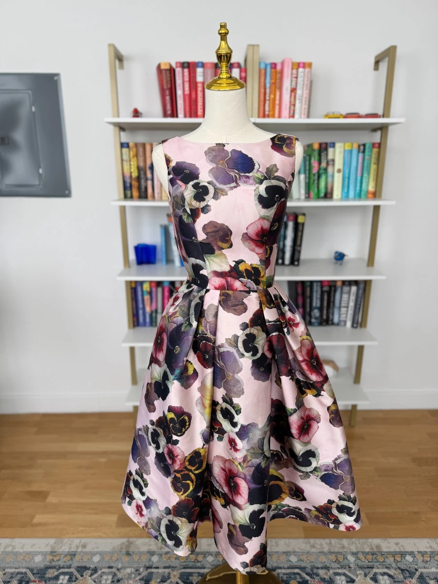strapless open back dress Floral Embroidered Midi Dress in Pink main image 0