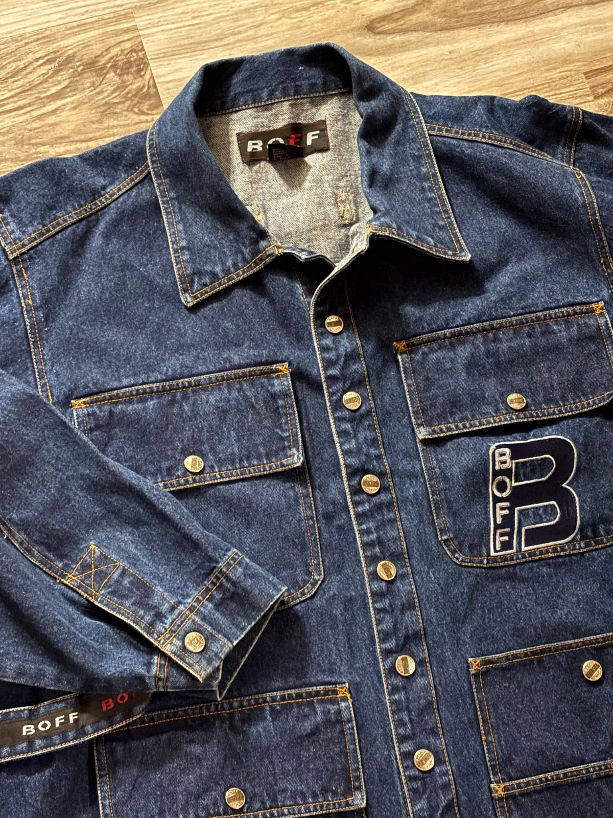 Boff Denim Jacket Blue Jean Men's Large Skater Snap Grunge Retro Y2K Read