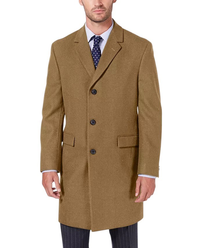 Nautica Mens Classic fit Overcoat Coat 36 R Camel Solid Wool 16490₽