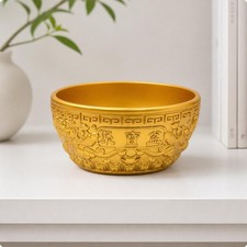 Goldfarbene Schatzschale mit Reliefdekor Chinesisches Ornament f&uuml;r Schreibtisch