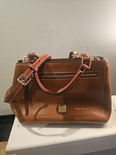 Dooney Bourke Pebble Grain Caramel tan Brown Small Zip Satchel Crossbody