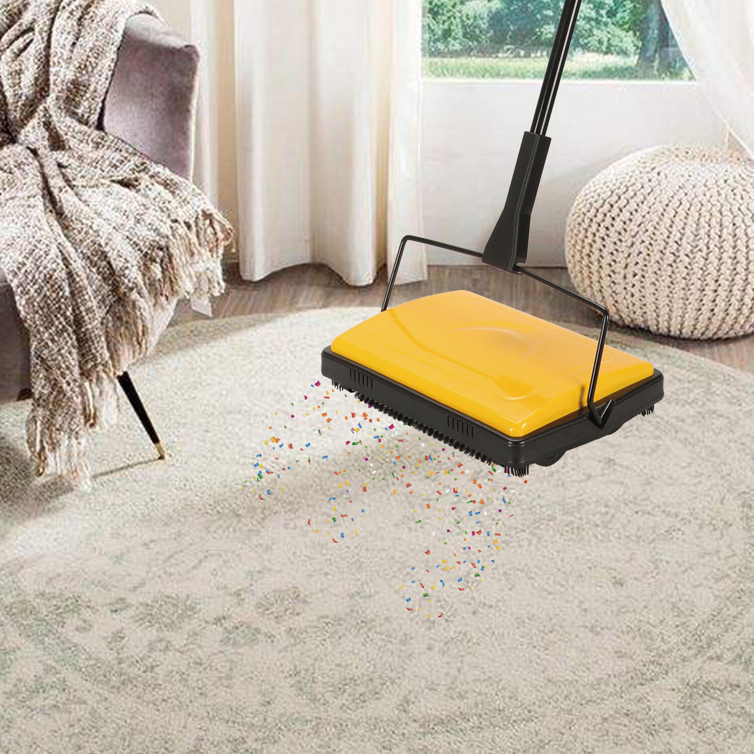 MANUAL CARPET SWEEPER BRUSH CORDLESS RUG CLEANER DUSTER BROOM Yellow eBay
