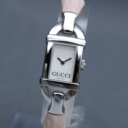 【Near MINT+】 GUCCI 6800L 16mm White Dial Pink Band Silver Quartz Women's Watch