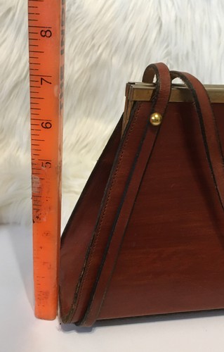 VTG Reddish Brown LEATHER PURSE Bag - Kiss Closure Pocket Book - Picture 11 of 12