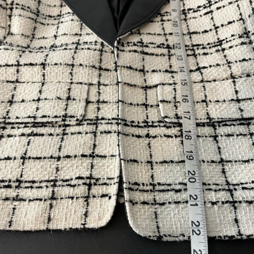Chico’s Tweed Kunstlederbesatz Jacke weiß kariert Größe 8 Mgd - Bild 8 von 8