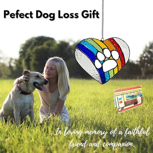 Buntglas Hund Gedenkgeschenke zum Verlust des Hundes, Regenbogen, Herz, Pfotenabdruck - Bild 3 von 7