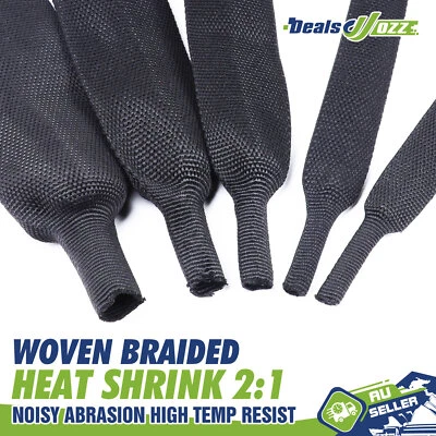 Braided 2:1 Heat Shrink Wire Wrap Loom Tube Cable Sleeving Anti-High Temp Noisy - image 1 of 4