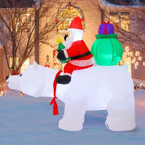 Santa Montando Oso Polar 6 Ft LED Inflables De Navidad Decoracion Para Exterior - Picture 4 of 6