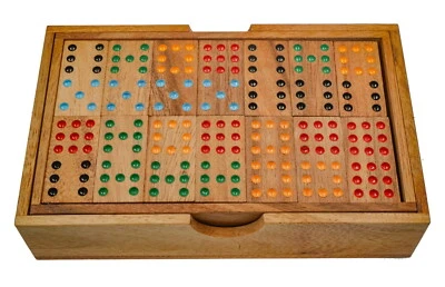 LOGOPLAY HOLZSPIELE LOGOPLAY Domino Doppel 9 für 2 bis 6 Spieler - mit 56 Spielsteinen im Holzkasten