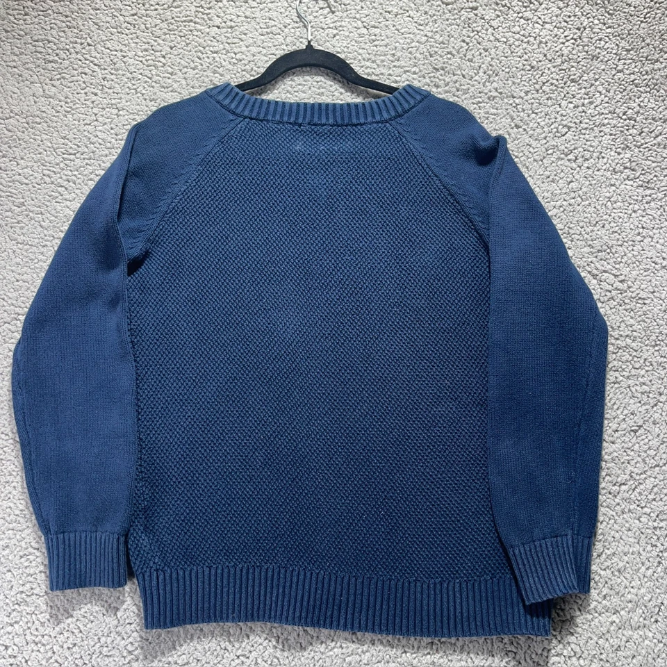 Helly Hansen Sweater M Blue Ribbed V-Neck Cotton Blend Pullover Casual Knit - Image 2 of 4