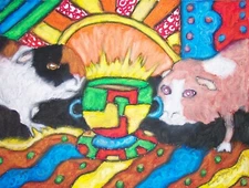 GUINEA PIG Drinking Coffee 5 x 7 Cavy Art Giclee Print Signed by Artist KSams