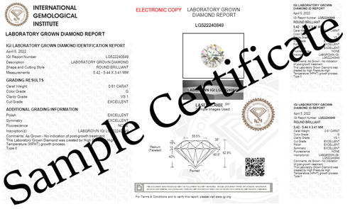 0.61 CT VS1 Clarity Lab Grown CVD/HPHT E Color IGI Certified Round Diamond 1 Pcs - Picture 2 of 6
