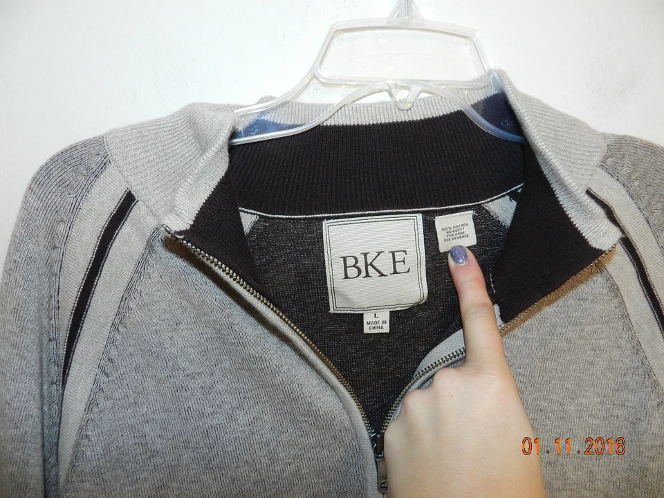 Mens BKE Buckle Brown Taupe Long Sleeve 1/4 Zip Sweater, Size L - Image 2 of 3