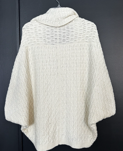 AVA Ivory Chunky Knit Sweater Poncho Cape Cowl Relaxed Neck Boho Size L - Picture 2 of 14