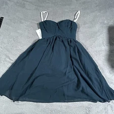 Azazie Heidi Women's 2 Custom Fit Dark Navy Chiffon Strapless Sweetheart Dress