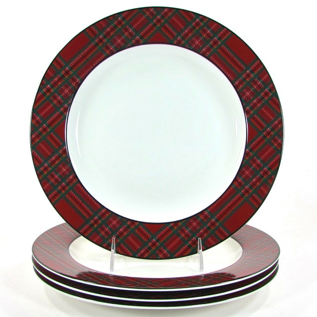 Bombay Company TARTAN PLAID 11" Dinner Plate Set 4Pc Red Green