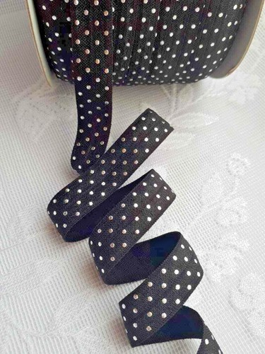 Silver Dot Print Foe Fold Over Elastic Ribbon Multi Headbands Crafts Sew UK 16MM - Picture 7 of 13
