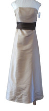 BILL LEVKOFF  Beige w/ Brown Sash Taffeta Strapless Formal Gown 8 NEW 190