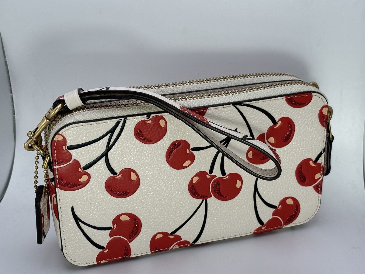 NWT COACH KIRA PEBBLED LEATHER CROSSBODY CHALK BAG W/ CHERRY RED