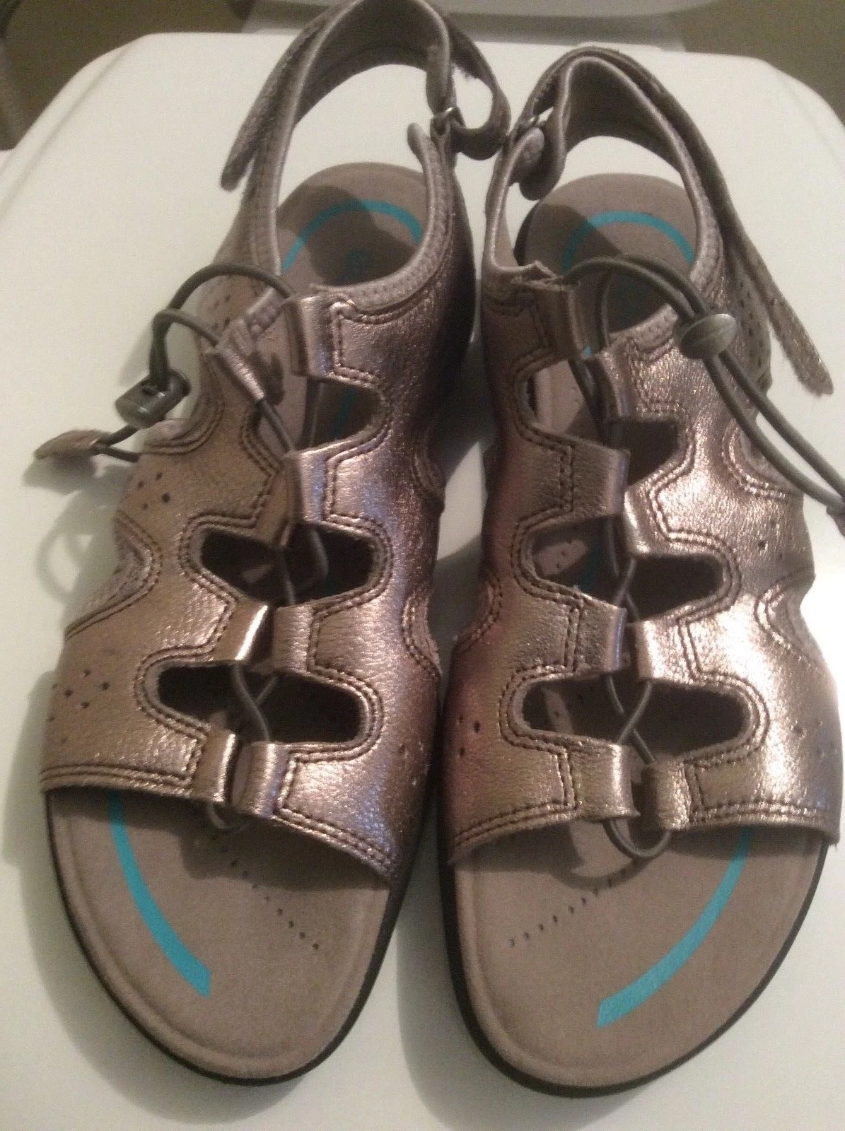 SANDALI METALLICI ECCO EUR 40 TG US 10 10 5 NUOVI SANDALI IN PELLE BIANCHI Scarpe Donna