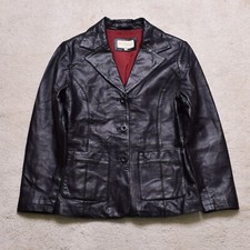 Women's Vintage 90s Black Leather Jacket Size Uk 14