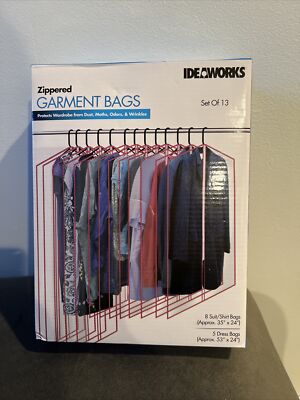 Ideaworks Zipperer Clear Garment Set Of 13. 8 Suit/Shirt Bags and 5 Dress Bags