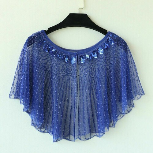 Lady Cape Poncho Lace Mesh Blouse Wrap Shawl Cloak Beaded Glitter Bridal Fashion - Picture 5 of 11