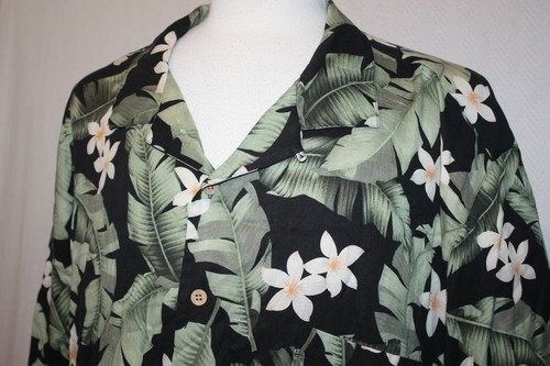 Jamaica Jaxx Black Green Floral 100% Silk Camp Shirt Sz XXL Loop Collar - Picture 2 of 5