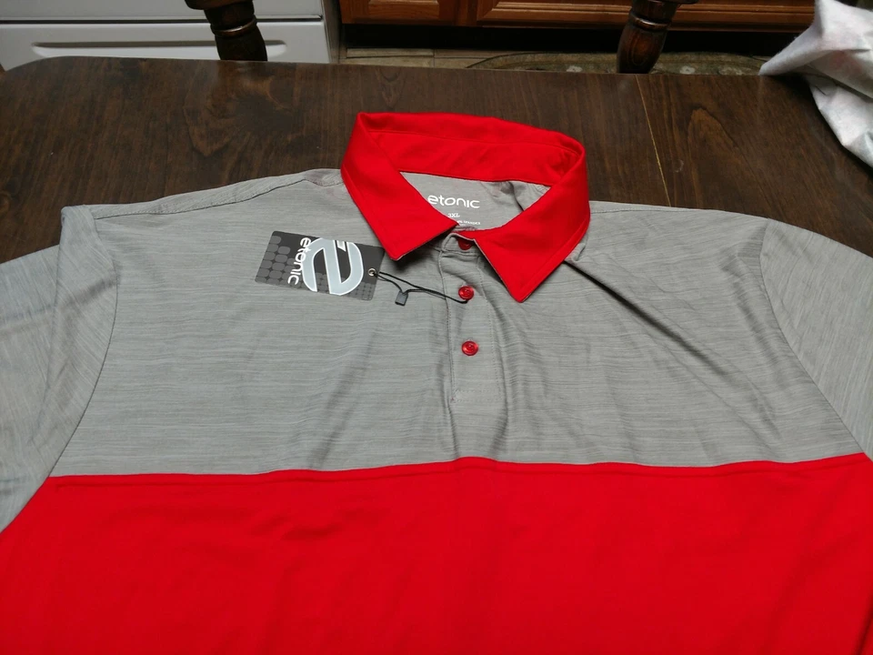 NWT Etonic Red Silver Color Block Golf Polo Size Men's 3X - Image 2 of 2