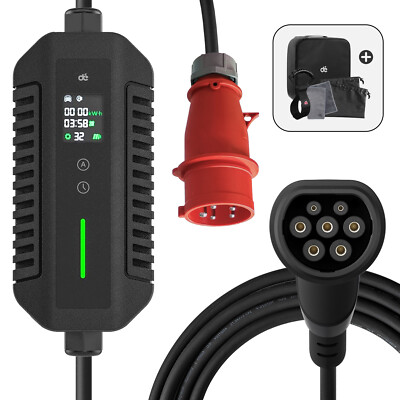 Mobile Wallbox EV Ladegerät 22kW Typ 2 7m Ladekabel 5-poligen 6-32A CEE Stecker