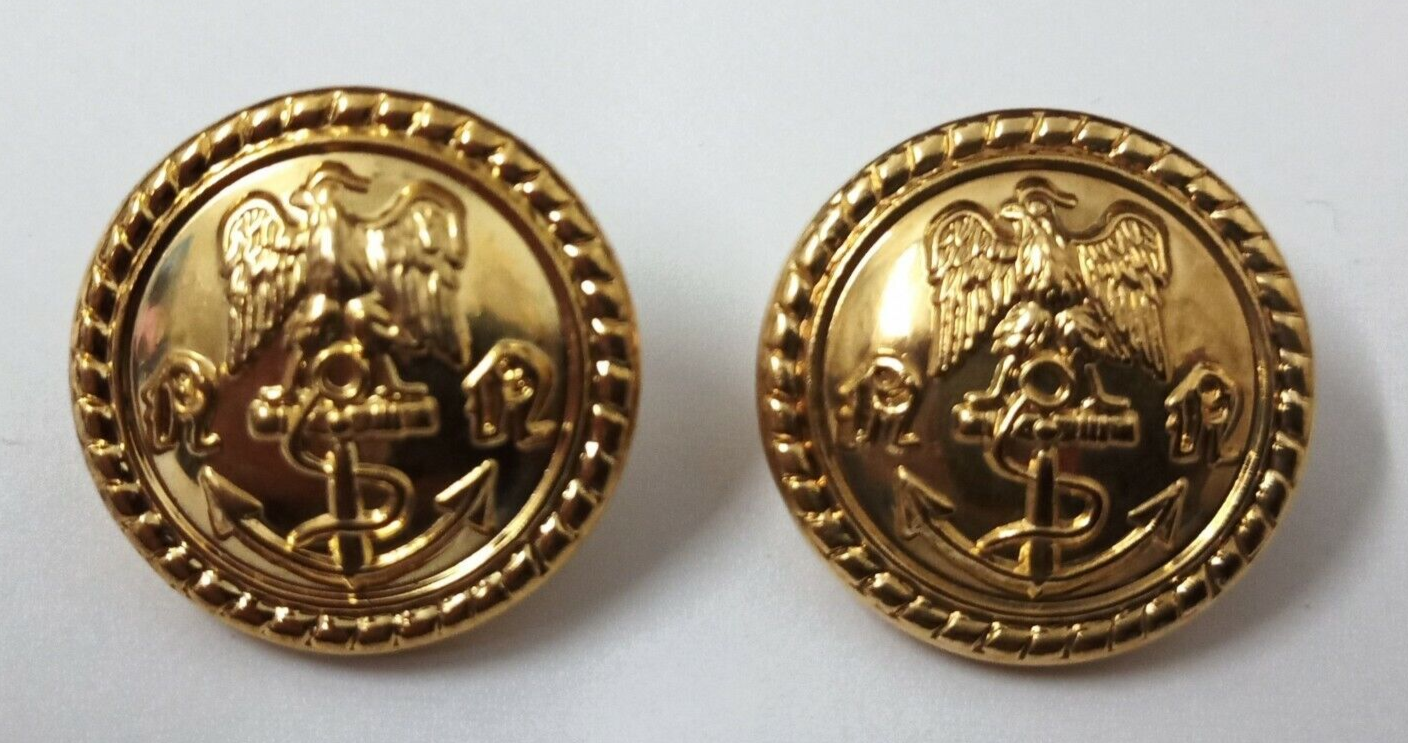 Military Navy Eagle & Anchor Insignia Ring Back Buttons - Genuine Issue Pair
