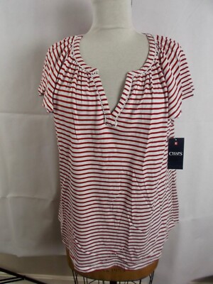 CHAPS WOMENS RED STRIPED FLUTTER SLEEVE TOP - SIZE MEDIUM - NWT
