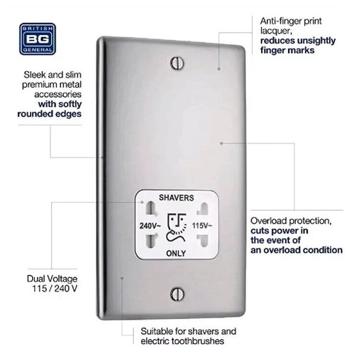 BG ELECTRICAL NPC20W-01 115-& 240-VOLTS DUAL VOLTAGE SHAVER SOCKET CHROME - Picture 3 of 6