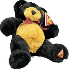 Vintage DAKIN 1994 Gingham Teddy Bear Plush Bow Black Tan Stuffed Animal 10  