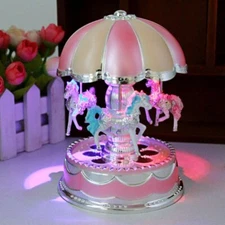 3 Horse Circus Carousel Music Box LED Light Rotation Home Decorations Gifts