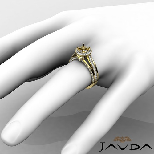 Round Semi Mount Halo Millgrain Diamond Engagement Ring 18k Yellow Gold 0.9Ctw - Picture 3 of 7