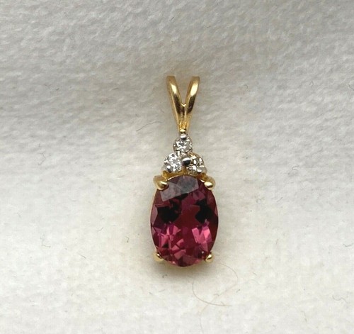 14kt Yellow Gold 1/4" x 5/8" Oval Tourmaline Diamond Pendant