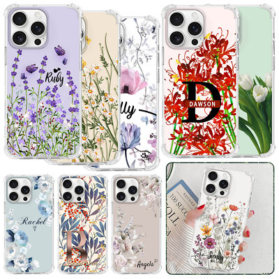 Shockproof Personalised Flowers Case for iPhone 16 15 14 Pro Max 13 12 TPU Cover
