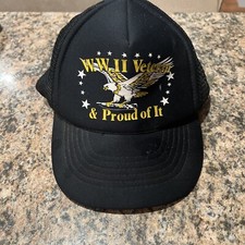 Vintage Capital WWII Veteran  Proud Of It Trucker Mesh SnapBack Black Hat.