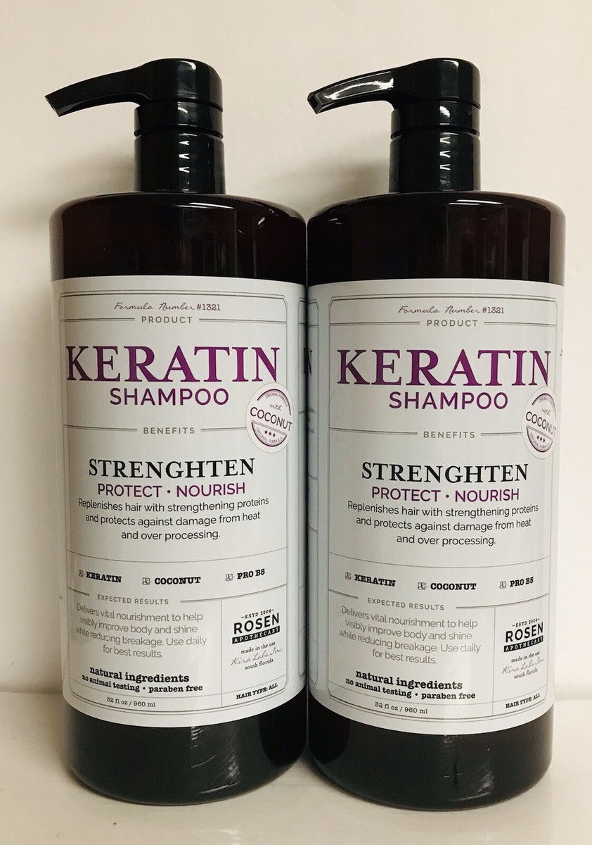 2 Bottles Keratin Strengthening Shampoo with Coconut Oil & Pro