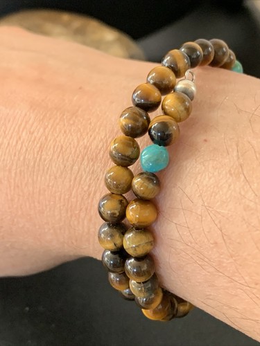 Memory wire Stainless Steel Tiger's Eye Bead Bracelet SS Turquoise 1419 - Imagen 8 de 12