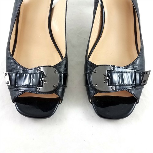 Cole Haan Black Leather Slingback Pumps Heels Open Toe Buckle Accent Women 8.5 B - 第 5/10 張圖片