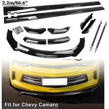 Front Bumper Lip Spoiler Kit +86.6" Car Side Skirt Glossy For Chevy Camaro