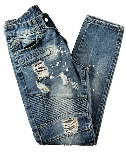 BALMAIN Biker Jeans 30 Black Cargo Denim Pants Slim Fit Cotton