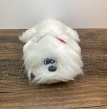 Vintage Pound Puppy White Long Haired 9" Stuffed Plush 1985 Tonka Red Collar Bow