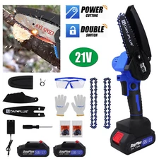 Cordless Mini Chainsaw Electric Chain Saw 21V 4" 600W Wood Cutter Cutting Tool