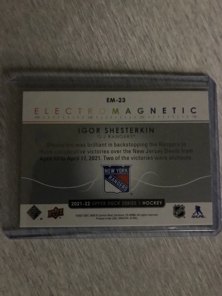 2021-22 UD Series 1 Electro Magnetic EM-23 Igor Shesterkin New York Rangers (SP) - Image 2 of 2