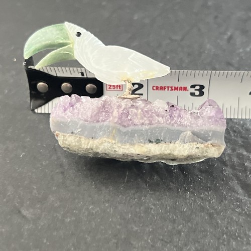 Amethyst geschnitzter Edelstein Quarz Jade Silber Metallbeine Vogel - Bild 9 von 15