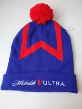 Michelob Ultra Live Pom Beanie Blue Red White Beer Hat Winter Stocking Cap Bar