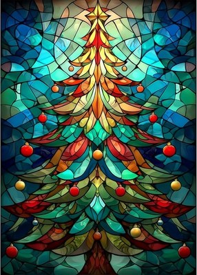 Christmas Tree Diamond Painting Kits for Adults, 5D Glass Tree Diamond Art Kits 